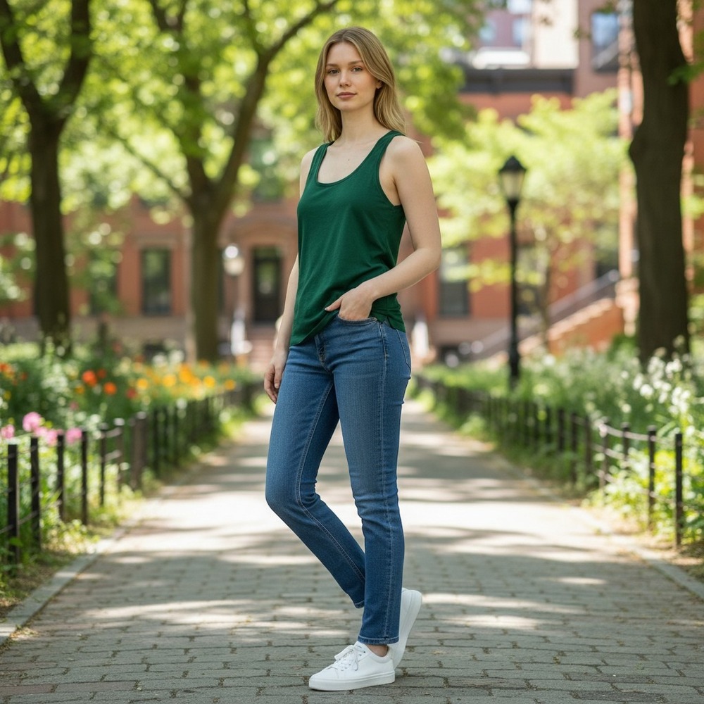 J.Crew Slub Cotton Tank Top  XS Green EUC Quiet Luxury Minimalist Sustainable